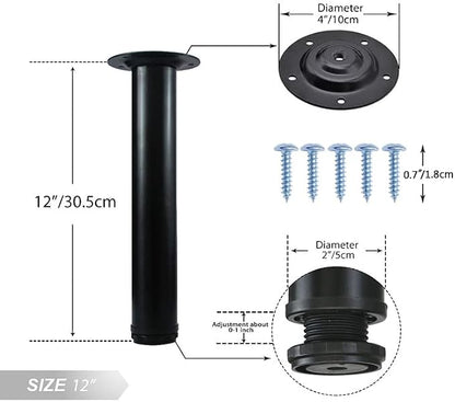 QLLY 12 Inch Adjustable Metal Coffee Table Legs, Heavy Duty Round Furniture Legs - Image 2