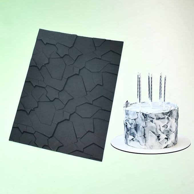 mostsom Fondant Silicone Mold for Cake Decoration Cake Border Stone Patter Impression Mat Fondant Embossing Stencil for DIY Cookies, Cupcakes, Chocolate, Clay – Reusable, Flexible (E_ Stone Patter)
