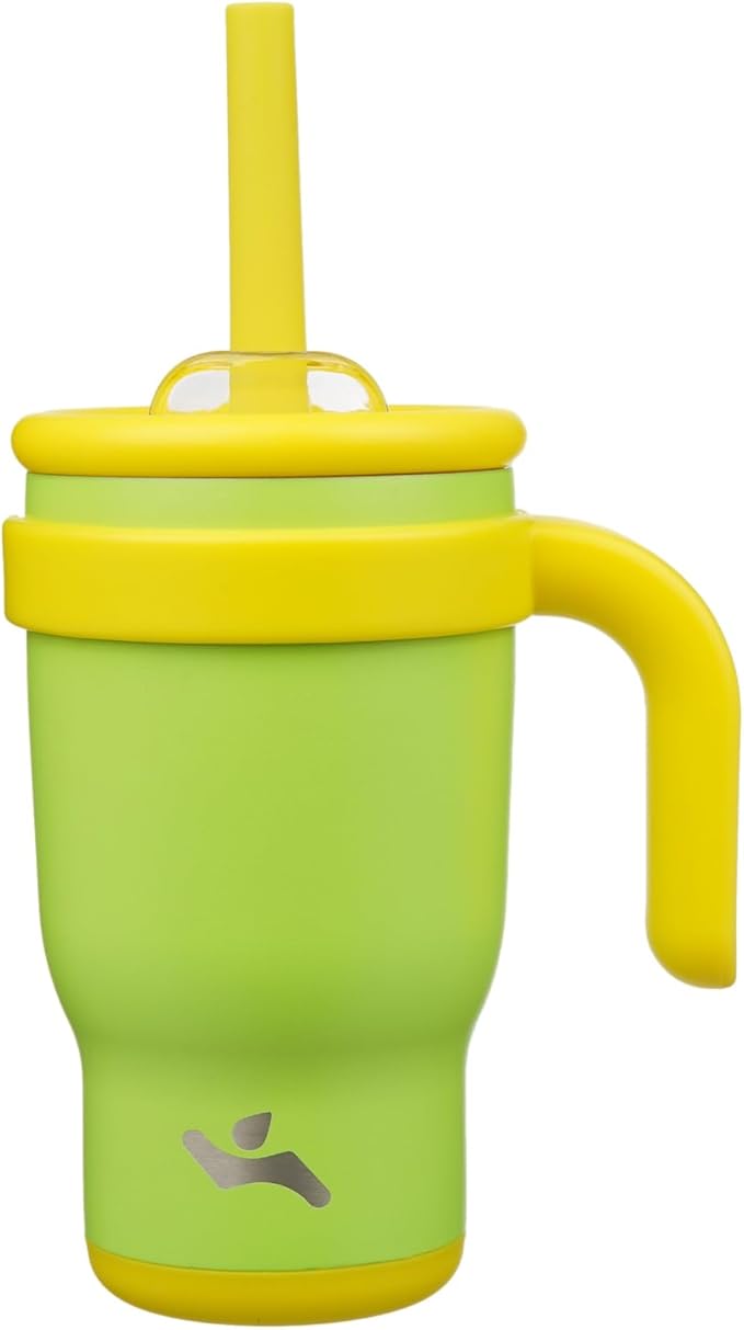 14 oz Tumbler with Side Handle, Insulated Water Bottle with Straw and 2 in 1 Lid, Stainless Steel Cup Travel Coffee Mug for Sports Office Gym,Lime