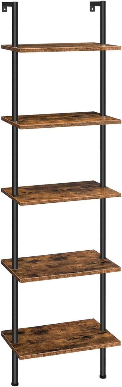 HOOBRO DIY Ladder Shelf, 5-Tier Wooden Wall Mounted Bookshelf, Narrow Bookcase by HOOBRO