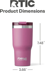 RTIC 20oz Essential Tumbler with Lid, Insulated, Stainless Steel, Metal, Double Wall Vacuum-Insulation, Ceramic Lined, Travel Cup for Iced Coffee, Tea, Hot and Cold Drink, Orchid