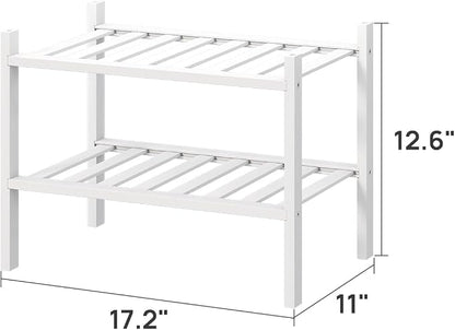 viewcare White Small Shoe Rack for Entryway, 2-Tier Bamboo Shoe Organizer for - Image 3
