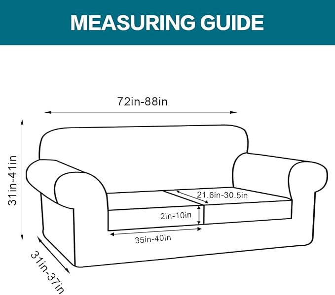 Turquoize 3 Piece Sofa Covers for 2 Cushion Couch Sofa Slipcover Soft Couch - Image 2