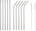 10 Pcs Stainless Steel Straws, Reusable Drinking Straws, 5 Straight + 5 Bent Metal Straws Set With 2 Pcs Cleaning Brushes (Silver, 8.5 Inch)