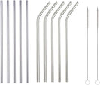 10 Pcs Stainless Steel Straws, Reusable Drinking Straws, 5 Straight + 5 Bent Metal Straws Set With 2 Pcs Cleaning Brushes (Silver, 8.5 Inch)