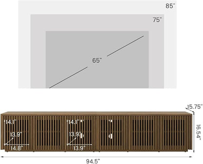 POVISON Full Assembled Mid Century Modern TV Stand, Wood Slatted Media Console - Image 2