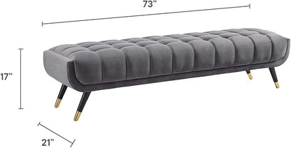 Modway Adept Mid-Century Modern Velvet Upholstered Tufted Accent Bench in Gray - Image 3