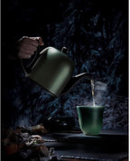 Salam Luxury French Tea Pot - Porcelain Teapot with Emerald Aluminum Cover, Ceramic Tea Kettle for Loose Tea, Removable Infuser, 6 Cup Capacity, 36oz - Black