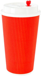 Restaurantware 16 Ounce Ripple Wall Disposable Coffee Cups, 500 Insulated Red Paper Tumblers with Rolled Rim Design, Lids Sold Separately for Hot Drinks like Tea, Hot Chocolate, and More