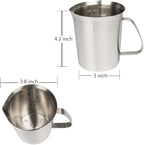 Measuring Cup, Stainless Steel Measuring Cup (16 Ounce/ 0.5 Liter- 2 Cup), Milk Frothing Pitcher, Steaming Pitcher, Milk Frothing Cup Jug with Marking with Handle for Espresso Machines, Latte Art