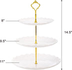 Tosnail 3-Pack 3-Tiers White Plastic Cupcake Stand, Dessert Serving Trays, Party Serving Tray Fruit Pastry Holders Catering Tray for Wedding, Party, Gathering - Round with Gold Rod