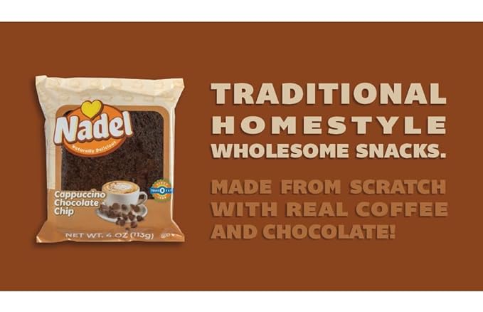 Nadel - Naturally Delicious Cappuccino Chocolate Chip bread, Lunch snack breakfast bars coffee cake, Natural fresh brand mocha chocolate cake 12 pack