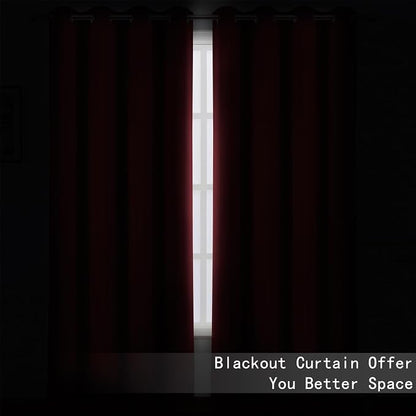 Blackout Curtains 52 x 120 Inch Long Burgundy Red Curtains Set of 2 Panels Room - Image 3
