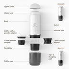BENFUCHEN Portable Electric Espresso Machine, Travel Coffee Maker for Camping, On the Go Car Coffee Maker Self-Heating with USB-C, With Ground Coffee & N Espresso Capsule for RV/Hiking/Office, White