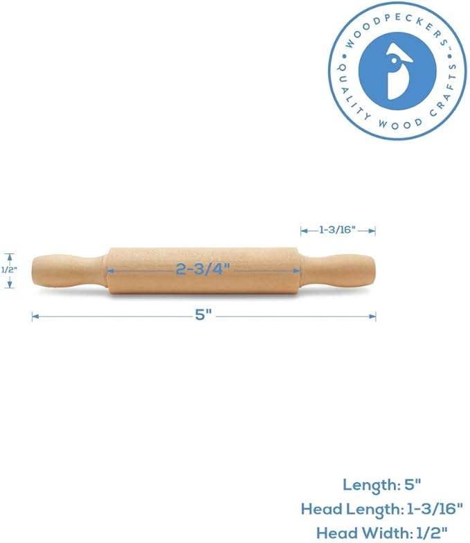 Wooden Mini Rolling Pin, 5 Inches Long, Pack of 50, Great for in The Kitchen, Play-doh, Crafting and Imaginative Play, by Woodpeckers