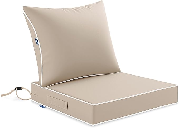 MIULEE Beige Outdoor Seat Cushion 24x24 Inch Waterproof & 3 Year Fade Resistant by MIULEE
