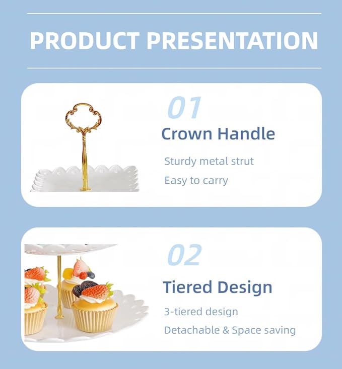 RAUVOLFIA 2 Pack of Plastic Round & Square Dessert Cupcake Stand, 3 Tier Cup Cake Holder Tower for Tea Party/Birthday/Wedding, Plastic Tiered Serving Tray (White)