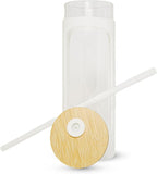 haelo 20oz Glass Tumbler Water Bottle, Iced Coffee Cup with Straw, Silicone Protective Sleeve, Bamboo Lid Reusable BPA Free (White)