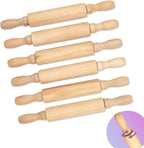 8-Inch Premium Kids Mini Rolling Pins (6-Pack) Splinter-Free, Non-Stick Hardwood for Baking, Sensory Crafts, Play-Doh, Clay, Therapeutic Fine Motor Skills for Toddlers, Great Gift for Children