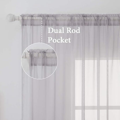 MIULEE 2 Panels Grey Sheer Curtains - Image 2