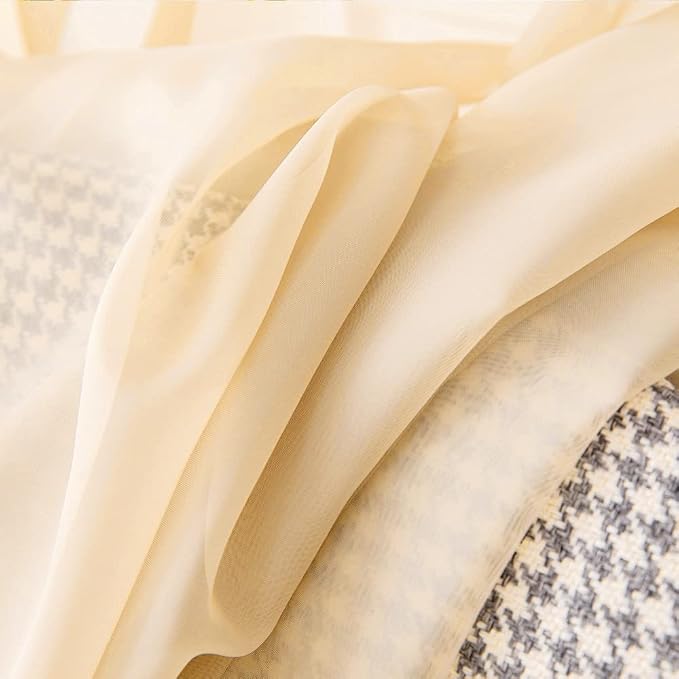 MIULEE 2 Panels Red Kitchen Tiers Sheer Curtains 29 X 36 Inch Cream Beige | - Image 3