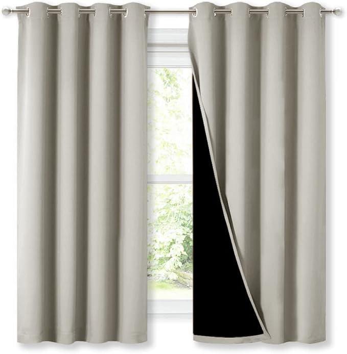 NICETOWN Natural 100% Blackout Lined Curtains, 2 Thick Layers Completely by NICETOWN