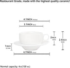 Italian Style Porcelain Espresso Cup Set - 4 Demi Tasse Cups, 4 oz Each