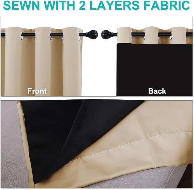 NICETOWN Bedroom Full Blackout Curtain Panels, 37 by 40-inch, Biscotti Beige - Image 5