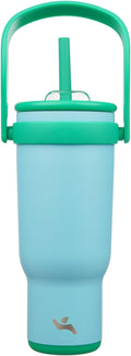 40 oz Tumbler with Side Handle, Insulated Water Bottle with Straw and 2 in 1 Lid, Stainless Steel Cup Travel Coffee Mug for Sports Office Gym,Ice Blue