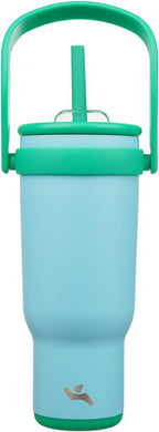 40 oz Tumbler with Side Handle, Insulated Water Bottle with Straw and 2 in 1 Lid, Stainless Steel Cup Travel Coffee Mug for Sports Office Gym,Ice Blue