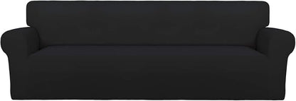 PureFit Stretch Couch Covers for Sofa 4 Seater Slipcovers Black | 1-Piece Sofa by PureFit
