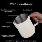watchget Stainless Steel Milk Frothing Pitcher 12oz/350ml - Espresso Steaming Pitcher for Cappuccino, Latte Art, Coffee Machine Accessories Milk Jug Coffee Frother Cup, Creamy White