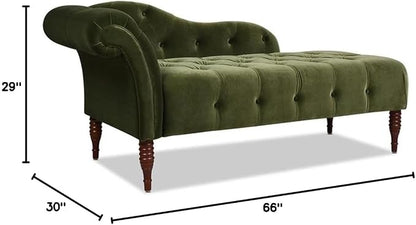 Pemberly Row Tufted Roll Arm Chaise Lounge, Olive Green Velvet Upholstery - Image 3