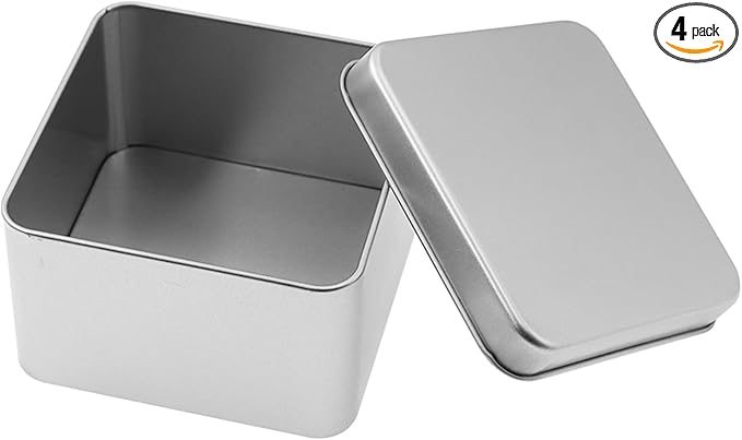 Metal Empty Boxes, Tin Boxes with Lid,Small Silver Tin Boxes,Stackable Organizer Containers,4PCS Storage Tin for Home Outdoor Active Storage Containers