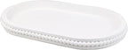 Oval Wood Serving Tray with Wooden Beads, Outdoor Farmhouse Decorative Tray for Ottoman, Coffee Table, Kitchen Counter Organizer, Home Decor(White)
