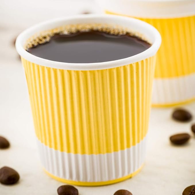 4 oz Light Yellow Paper Coffee Cup - Ripple Wall - 2 1/2" x 2 1/2" x 2 1/4" - 500 count box
