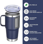 VEGOND 20 oz Tumbler Bulk with Handle Lid and Straw, Stainless Steel Insulated Travel Coffee Mug Set, Spill Proof Double Wall Metal Tumblers Cups, Powder Color Navy Blue 12 Pack