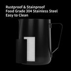 watchget Milk Frothing Pitcher 50oz/1500ml - Stainless Steel Espresso Steaming Pitcher for Cappuccino, Latte Art, Coffee Machine Accessories Milk Jug Frother Cup, Black