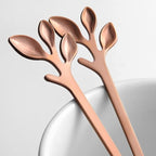 AnSaw 6-Piece Elegant Rose Gold Leaf Long Handle Teaspoons - 7.4" Stainless Steel Stir Spoons for Coffee & Tea, Perfect for Mixing & Stirring