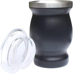Beruth Bombilla Yerba Mate Gourd, 8oz Stainless Steel Tea Cup Set with a Multifunctional Lid, Two Straws and Cleaning Brushes, Double Walled Coffee Mug Heat Insulation Anti Scalding BR2302 (Black)