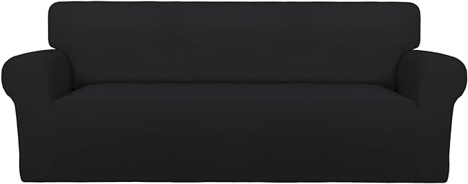 PureFit Stretch Oversized Couch Covers Fleece Sofa Slipcovers Black | 1-Piece by PureFit