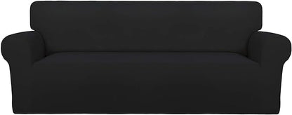 PureFit Stretch Oversized Couch Covers Fleece Sofa Slipcovers Black | 1-Piece by PureFit