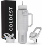 Coldest 40 oz Tumbler with Handle and Straw - 100% Leak Proof Insulated Tumbler with Lid and Straw (3 Lids) - Stainless Steel Tumblers for Women & Men - Cup Holder Friendly Base, 46 oz (White Croc)