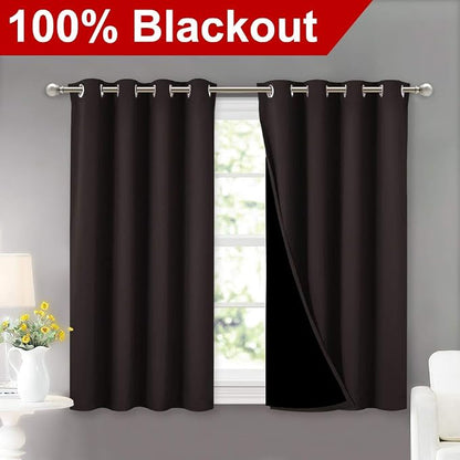 NICETOWN 100% Blackout Curtains 45 inches Length, 2 Thick Layers Completely - Image 2