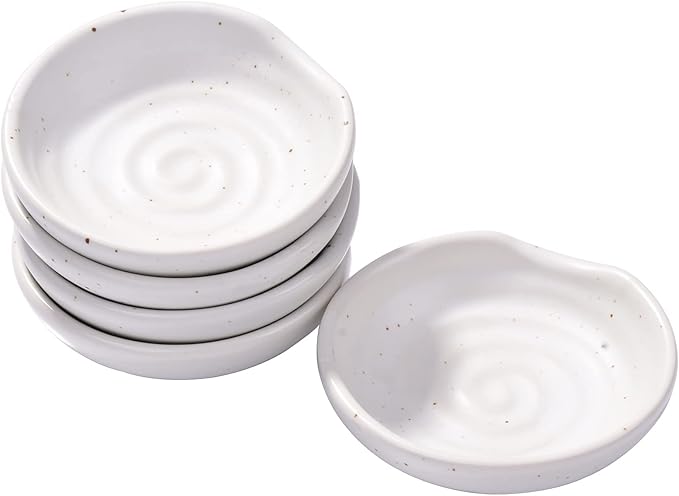 3.1 Inch Porcelain Side Dish Bowl Seasoning Dishes Soy Sauce Dishes Dipping Sauce Bowls-Set of 5,Soy Sauce Dish with Mouth(White)
