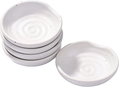 3.1 Inch Porcelain Side Dish Bowl Seasoning Dishes Soy Sauce Dishes Dipping Sauce Bowls-Set of 5,Soy Sauce Dish with Mouth(White)