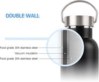 Mother of Pearl Design Stainless Steel Water Bottle 17 oz Leakproof Screw Cap Metal Handle Lid Wide Mouth Double Wall Vacuum Insulated Travel Sport Water Flask Thermo Mug (Crane Pine White)