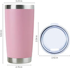 DOMICARE 20oz Stainless Steel Tumbler Bulk with Lid, Double Wall Vacuum Insulated Travel Mug, Powder Coated Coffee Cup, Pink, 1 Pack