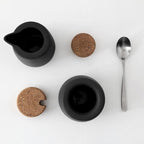 Viva Nicola Charcoal Sugar and Creamer Set, Porcelain Coffee and Tea Serving Set - Cream Pitcher and Sugar Bowl with Cork Lid and Metal Spoon, 7oz / 200ml Milk and Sugar for Coffee Bar