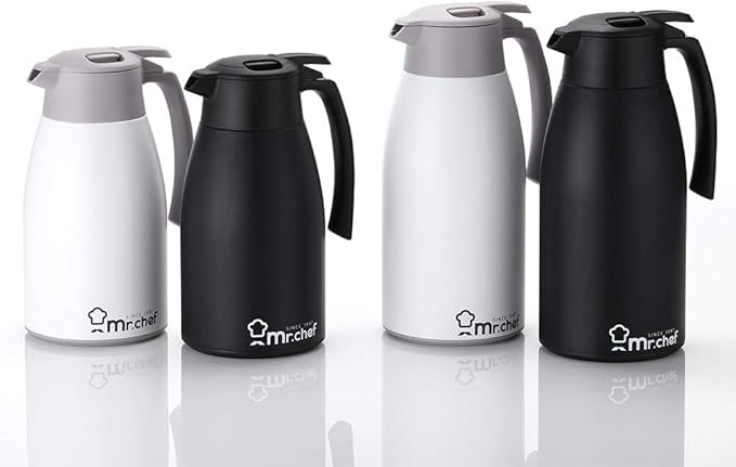 SINCE 1997 MR.CHEF 68Oz Thermal Coffee Carafe, Insulated Stainless Steel Coffee Carafes for Keeping Hot/Double Walled Vacuum Coffee Carafe (White, 2L)